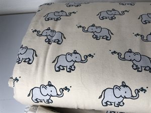 Bomuldsjersey - flødefarvet med cute elefanter 